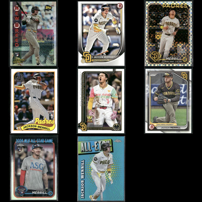 Jackson Merrill San Diego Padres Baseball 8-Card Lot Topps EX