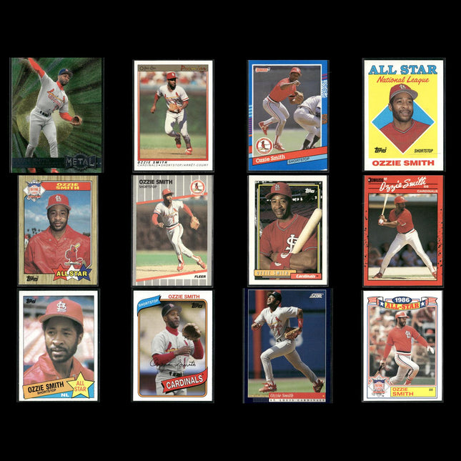 Ozzie Smith Cardinals Card Lot (12) HOF Assorted Topps Fleer Donruss