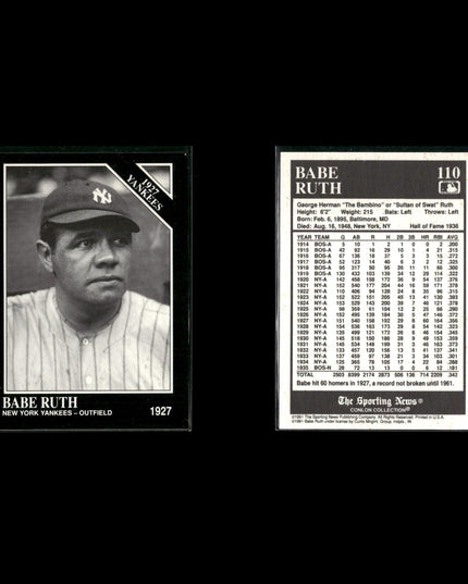 Babe Ruth New York Yankees Baseball 6-Card Lot Topps EX