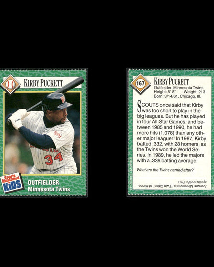 Kirby Puckett Minnesota Twins Baseball 10-Card Lot Topps EX
