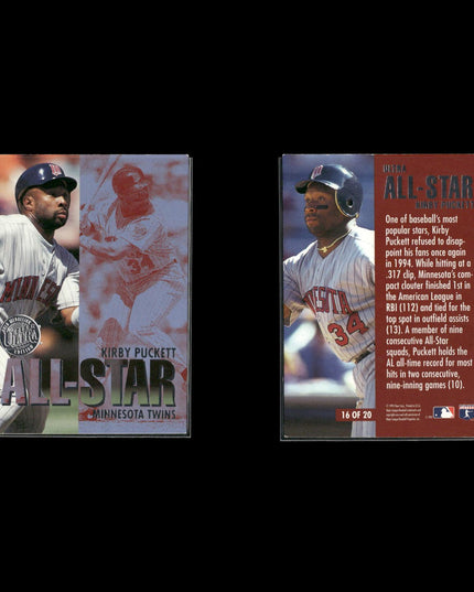 Kirby Puckett Minnesota Twins Baseball 10-Card Lot Topps EX