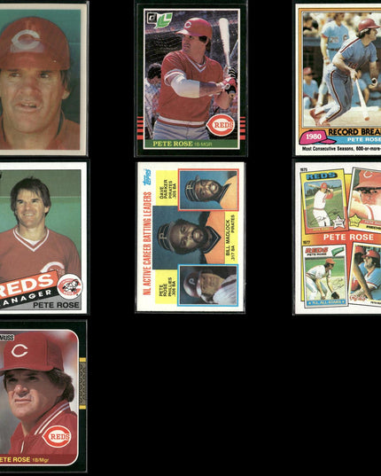 Pete Rose Cincinnati Reds Baseball 7-Card Lot Topps EX