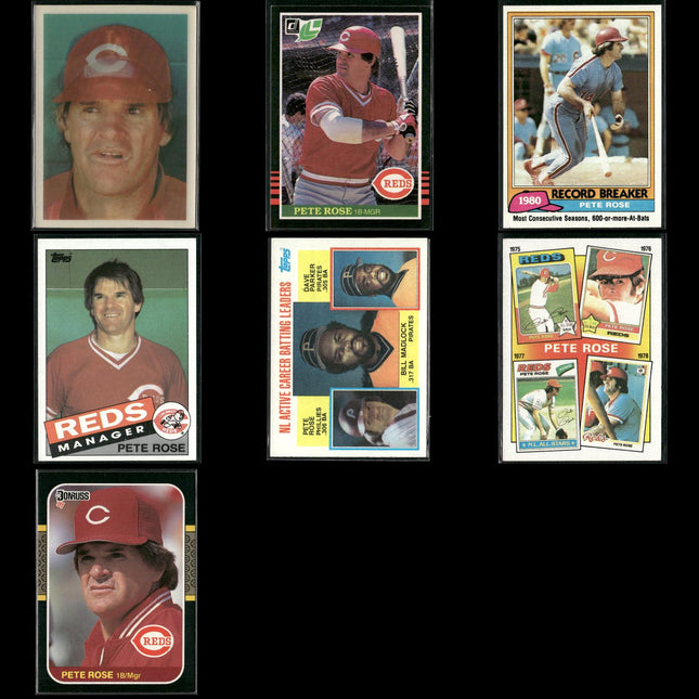 Pete Rose Cincinnati Reds Baseball 7-Card Lot Topps EX