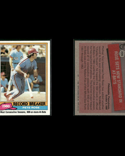 Pete Rose Cincinnati Reds Baseball 7-Card Lot Topps EX