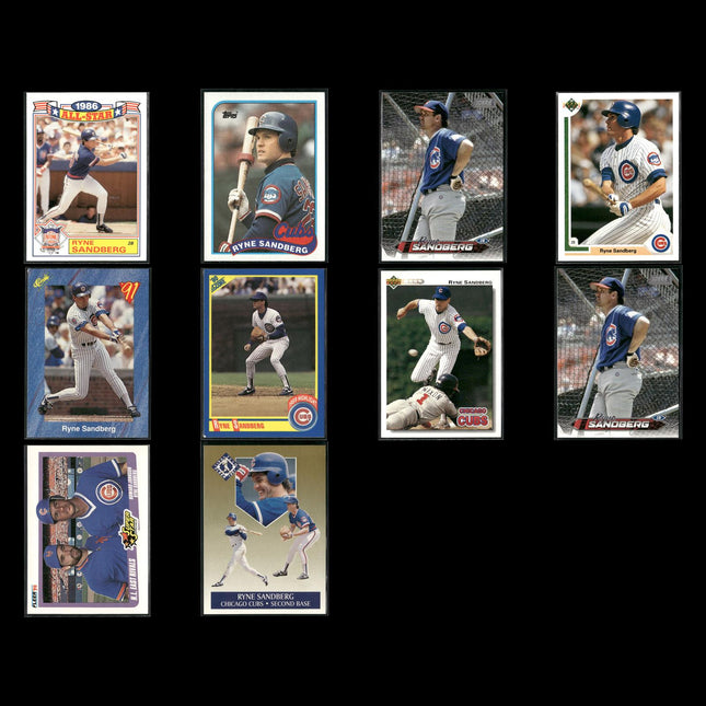 Ryne Sandberg Chicago Cubs Baseball 10-Card Lot Topps EX
