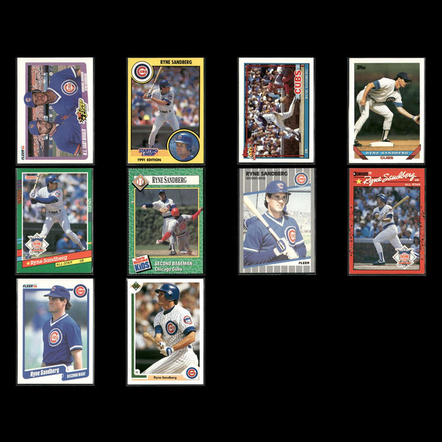 Ryne Sandberg Chicago Cubs Baseball 10-Card Lot Topps EX