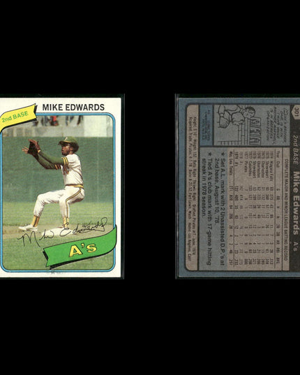 Oakland Athletics 1980 Topps Baseball 41-Card Lot Topps VG