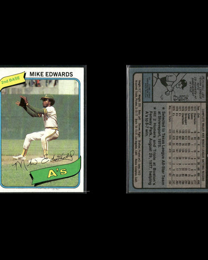 Oakland Athletics 1980 Topps Baseball 41-Card Lot Topps VG