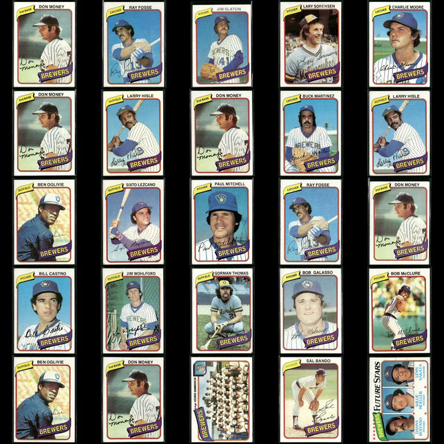 Milwaukee Brewers 1980 Topps Baseball 25-Card Lot Topps VG
