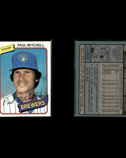 Milwaukee Brewers 1980 Topps Baseball 25-Card Lot Topps VG