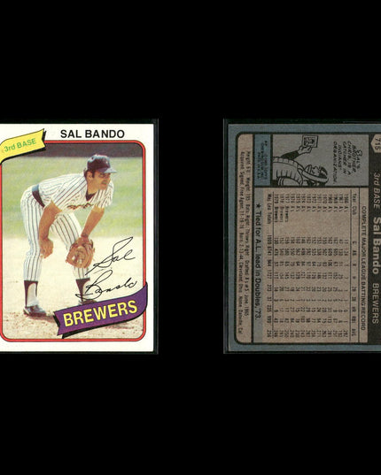 Milwaukee Brewers 1980 Topps Baseball 25-Card Lot Topps VG