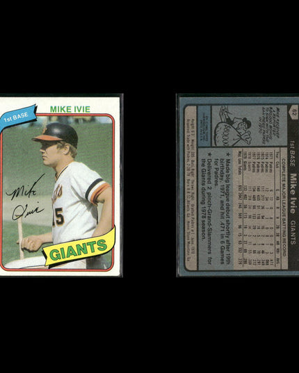 San Francisco Giants 1980 Topps Baseball 31-Card Lot Topps VG