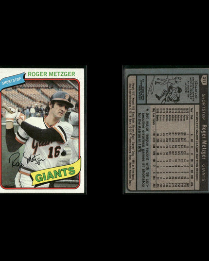 San Francisco Giants 1980 Topps Baseball 31-Card Lot Topps VG