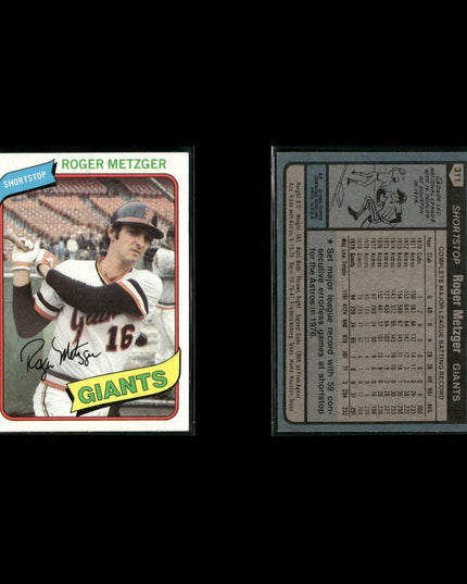 San Francisco Giants 1980 Topps Baseball 31-Card Lot Topps VG