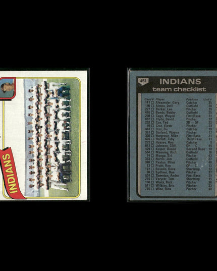 Cleveland Indians 1980 Topps Baseball 54-Card Lot Topps VG