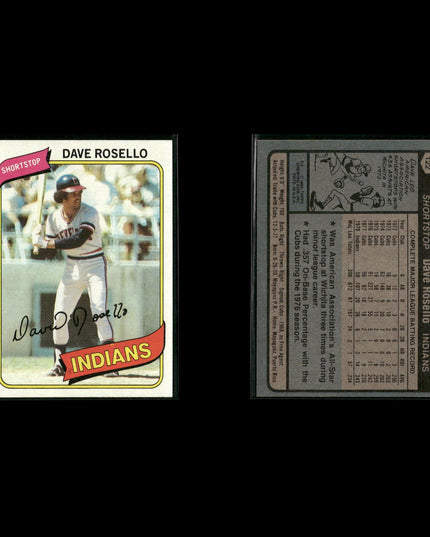 Cleveland Indians 1980 Topps Baseball 54-Card Lot Topps VG