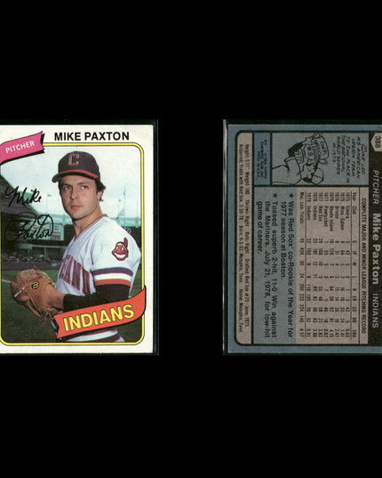 Cleveland Indians 1980 Topps Baseball 54-Card Lot Topps VG