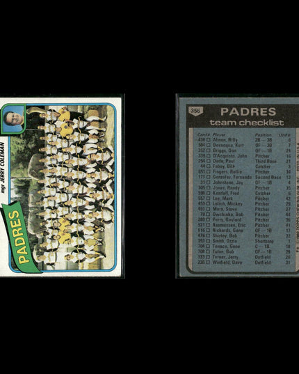 San Diego Padres 1980 Topps Baseball 33-Card Lot Topps VG