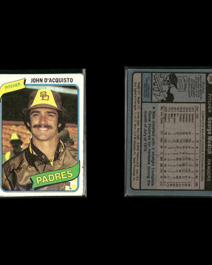 San Diego Padres 1980 Topps Baseball 33-Card Lot Topps VG