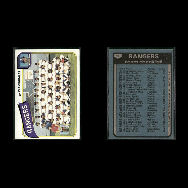 Texas Rangers 1980 Topps Baseball 45-Card Lot Topps VG
