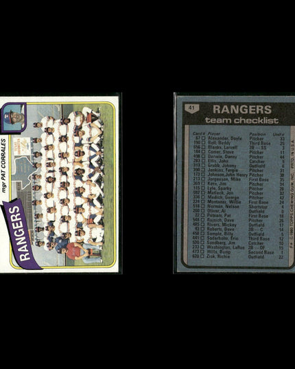 Texas Rangers 1980 Topps Baseball 45-Card Lot Topps VG