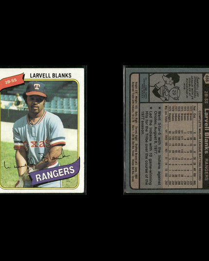 Texas Rangers 1980 Topps Baseball 45-Card Lot Topps VG