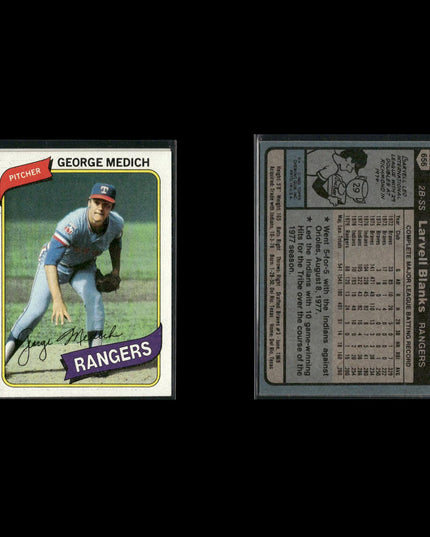 Texas Rangers 1980 Topps Baseball 45-Card Lot Topps VG