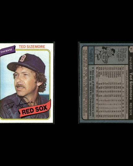 Boston Red Sox 1980 Topps Baseball 44-Card Lot Topps VG