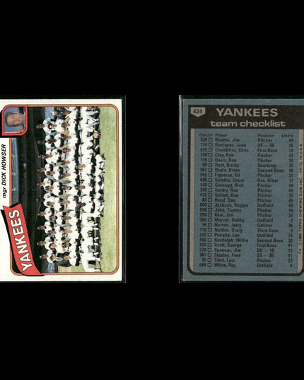 New York Yankees 1980 Topps Baseball 40-Card Lot Topps VG