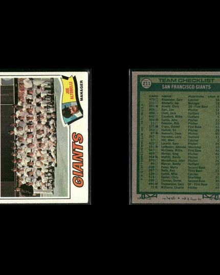 San Francisco Giants 1977 Topps Baseball 31-Card Lot Topps VG