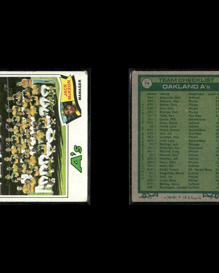 Oakland Athletics 1977 Topps Baseball 29-Card Lot Topps VG