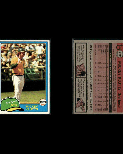 Oakland Athletics 1981 Topps Baseball 50-Card Lot Topps VG