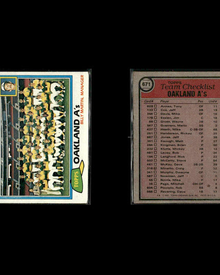 Oakland Athletics 1981 Topps Baseball 50-Card Lot Topps VG