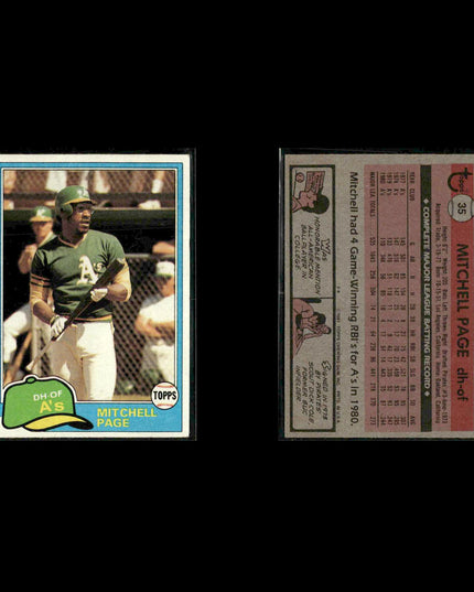 Oakland Athletics 1981 Topps Baseball 50-Card Lot Topps VG