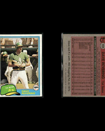 Oakland Athletics 1981 Topps Baseball 50-Card Lot Topps VG