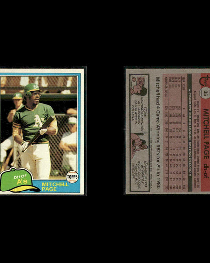 Oakland Athletics 1981 Topps Baseball 50-Card Lot Topps VG