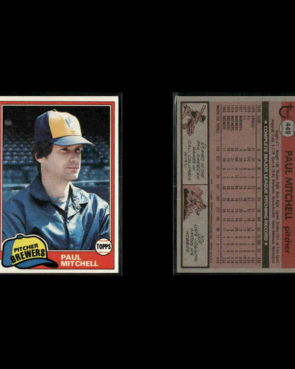 Milwaukee Brewers 1981 Topps Baseball 49-Card Lot Topps VG
