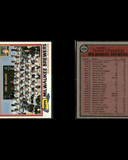 Milwaukee Brewers 1981 Topps Baseball 49-Card Lot Topps VG