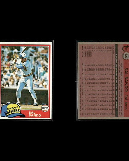 Milwaukee Brewers 1981 Topps Baseball 49-Card Lot Topps VG