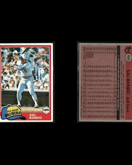 Milwaukee Brewers 1981 Topps Baseball 49-Card Lot Topps VG