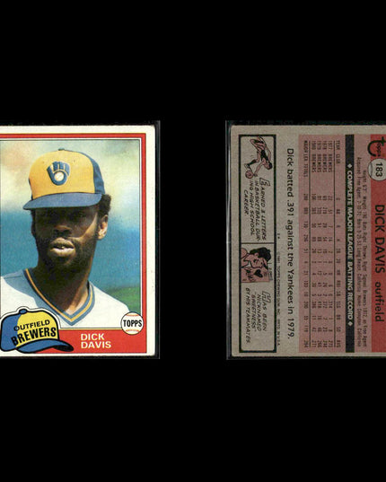 Milwaukee Brewers 1981 Topps Baseball 49-Card Lot Topps VG