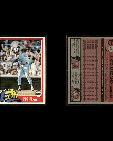 Milwaukee Brewers 1981 Topps Baseball 49-Card Lot Topps VG