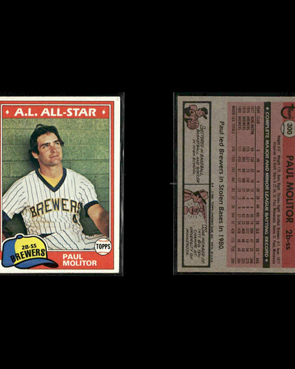 Milwaukee Brewers 1981 Topps Baseball 49-Card Lot Topps VG