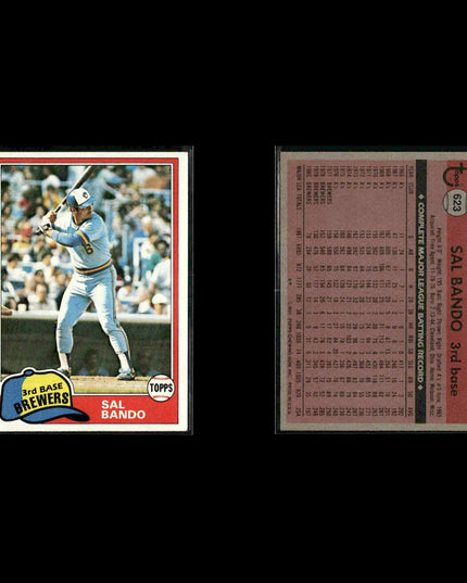 Milwaukee Brewers 1981 Topps Baseball 49-Card Lot Topps VG