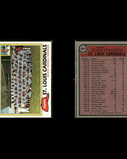 St. Louis Cardinals 1981 Topps Baseball 35-Card Lot Topps VG