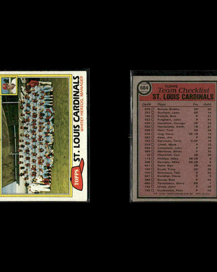 St. Louis Cardinals 1981 Topps Baseball 35-Card Lot Topps VG