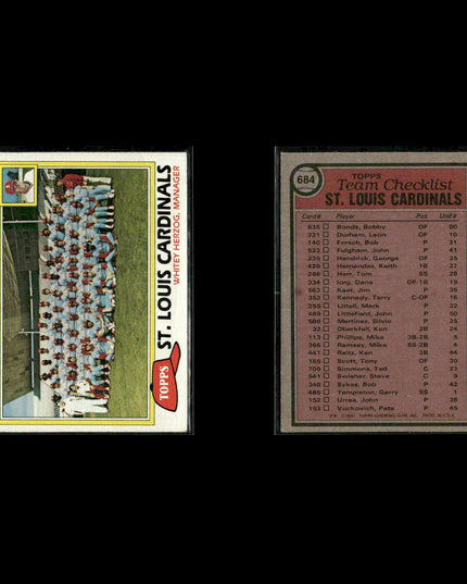 St. Louis Cardinals 1981 Topps Baseball 35-Card Lot Topps VG