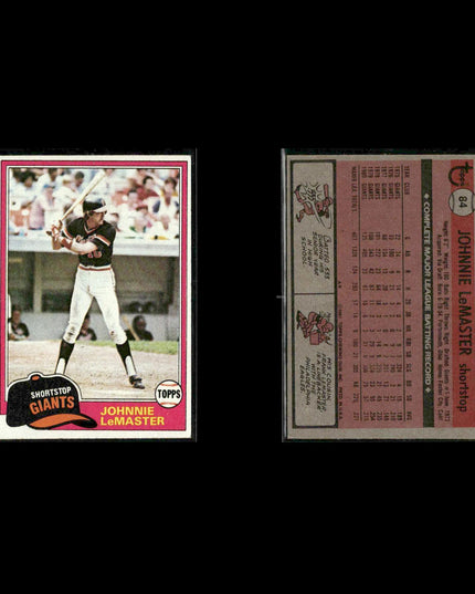 San Francisco Giants 1981 Topps Baseball 51-Card Lot Topps VG