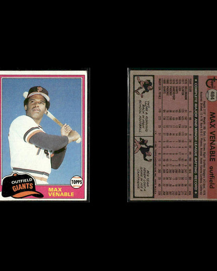 San Francisco Giants 1981 Topps Baseball 51-Card Lot Topps VG