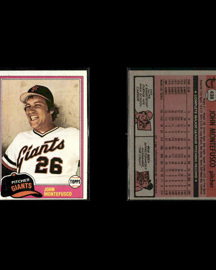 San Francisco Giants 1981 Topps Baseball 51-Card Lot Topps VG